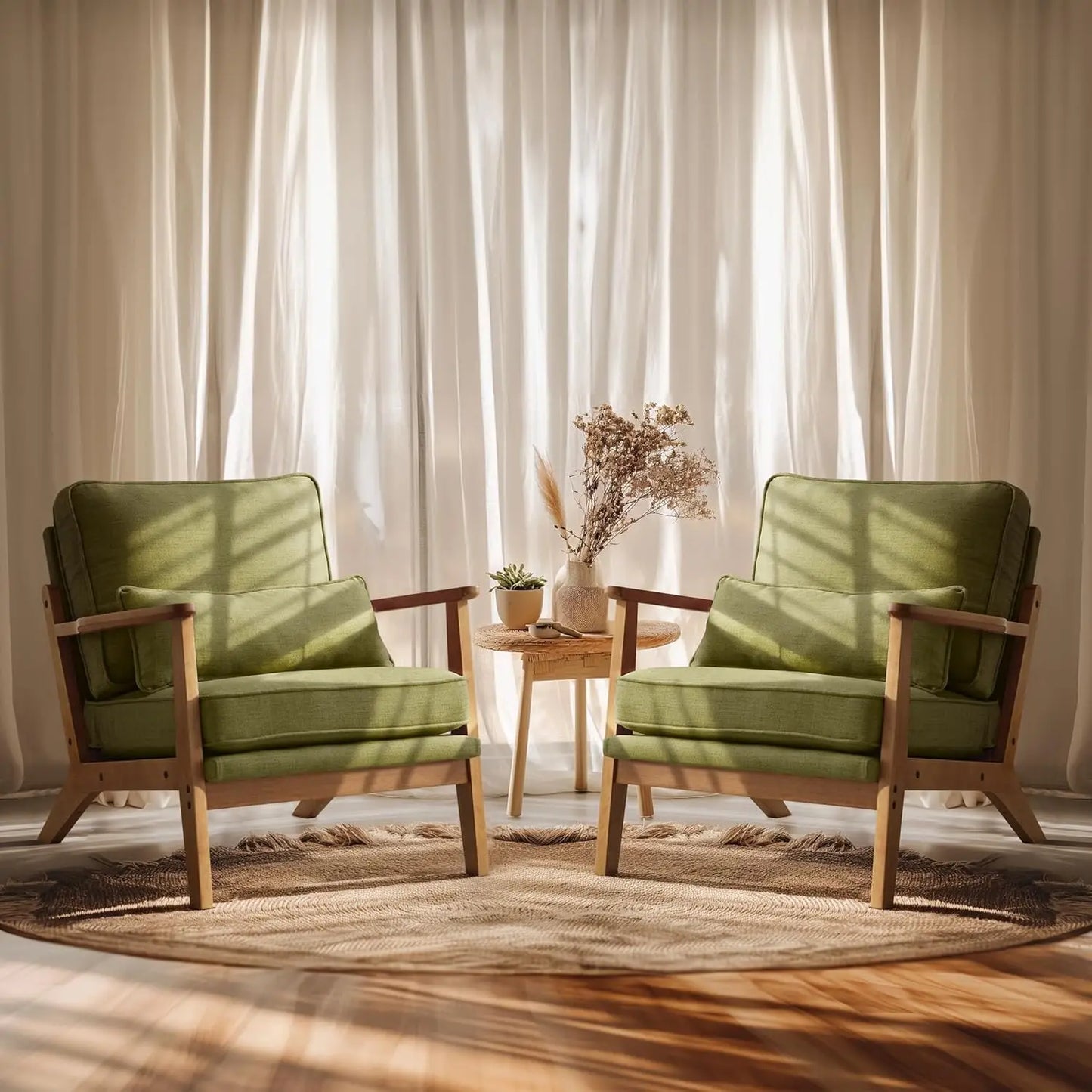 Wide Accent Chair Set of 2,Upholstered Mid Century Modern with Pillow