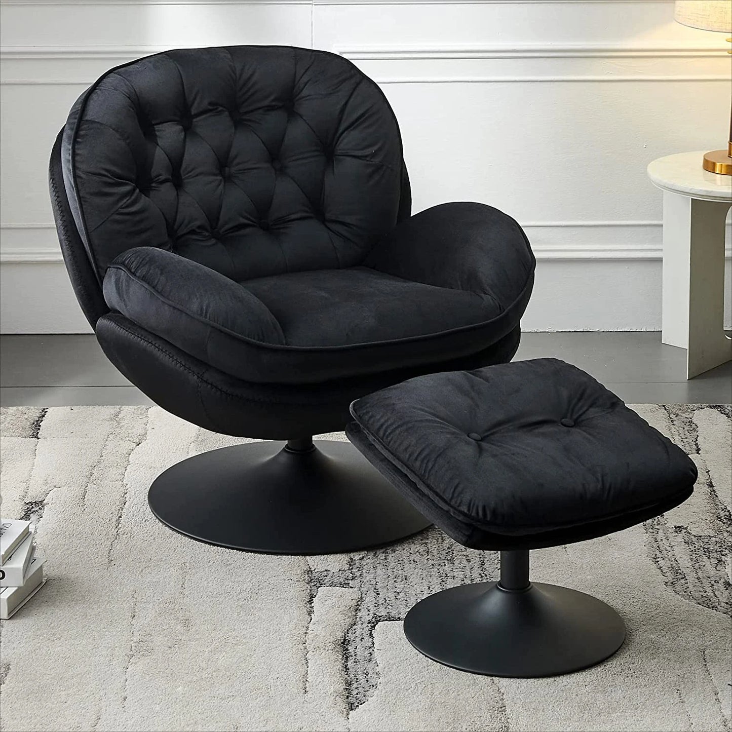 Velvet Swivel Armchair Set with Ottoman, Accent Chair