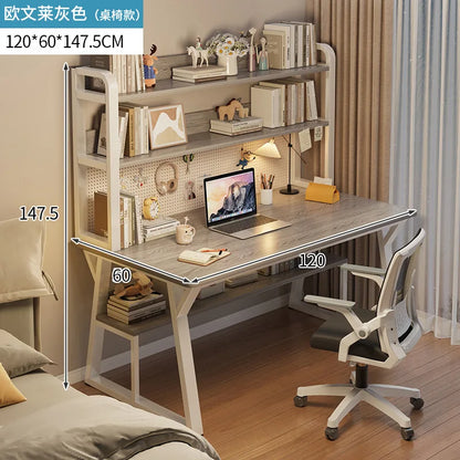 Computer Desk Office Desk Small Home Study Table Bedroom Student Writing Desk Bookshelf Attached Foldable Compact Space Saving