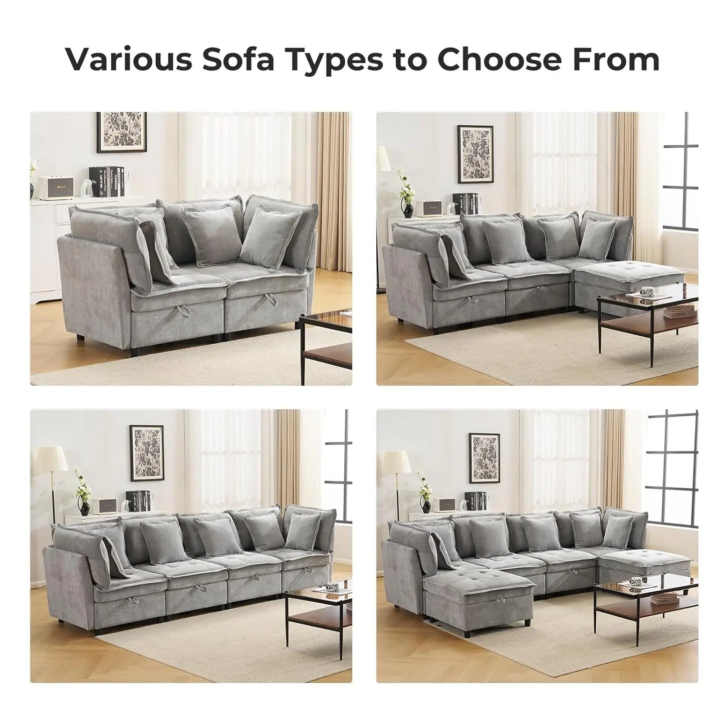 133' U-Shaped Modern Sofa Oversized L-Shaped Sectional