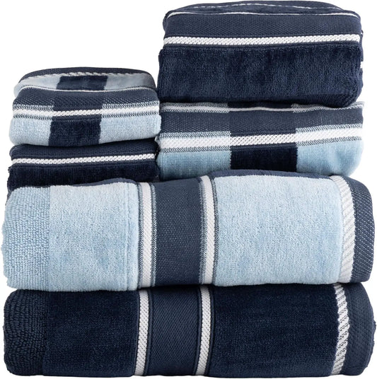6-Piece Bathroom Towels Set 100% Cotton - 2 Bath Towels, Hand & Wash Cloths - Soft for Shower, Gym, Dorm, Spa (Navy)