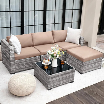 5 Piece Patio Furniture Set, Wicker