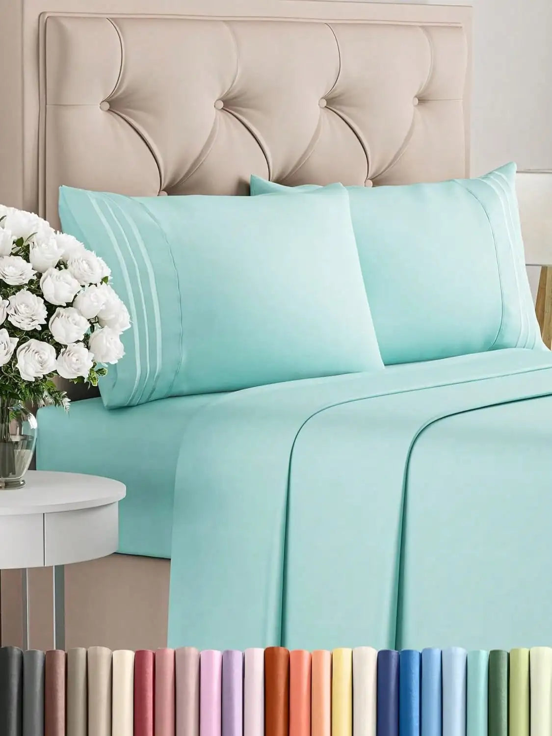 4PCS Cooling Luxury Bedding Set, Embroidered Pillowcases