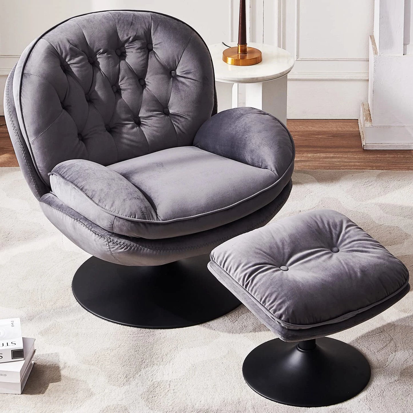 Velvet Swivel Armchair Set with Ottoman, Accent Chair