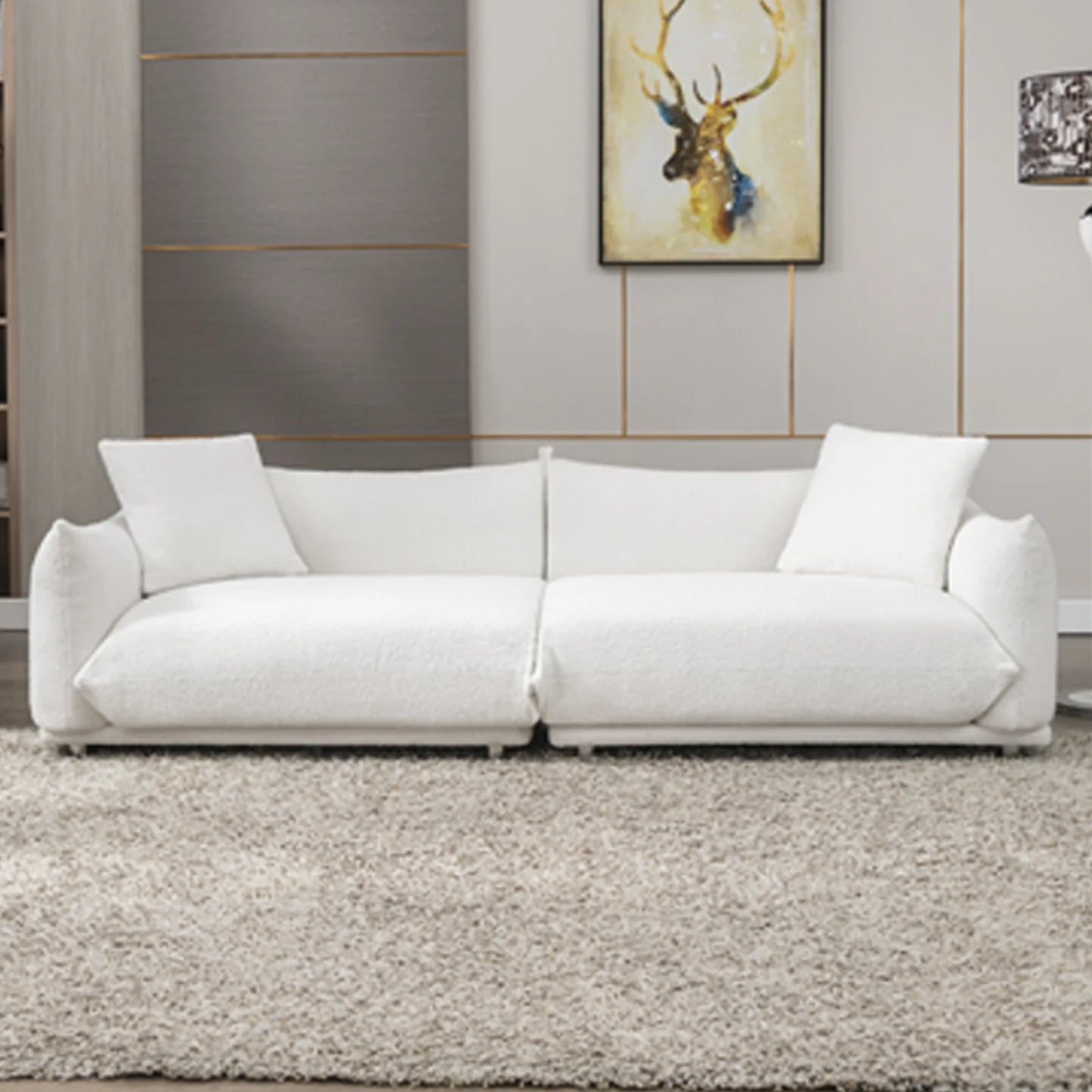 Floor Sofa Couch , Lambswool 2-Seat Sofas 88"