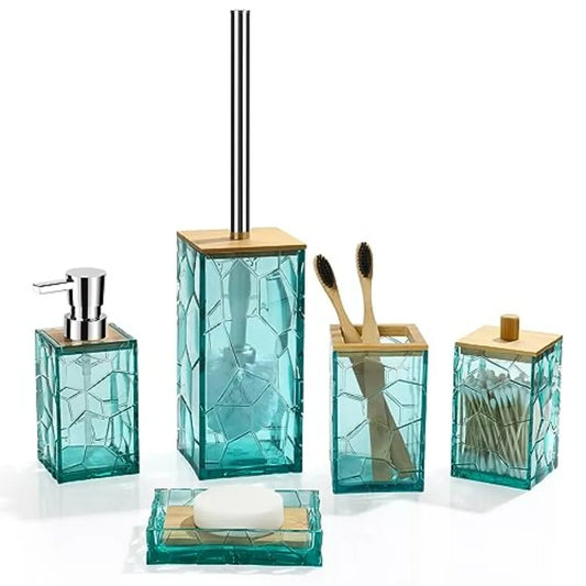 Teal Blue Beach Bathroom Accessories Set