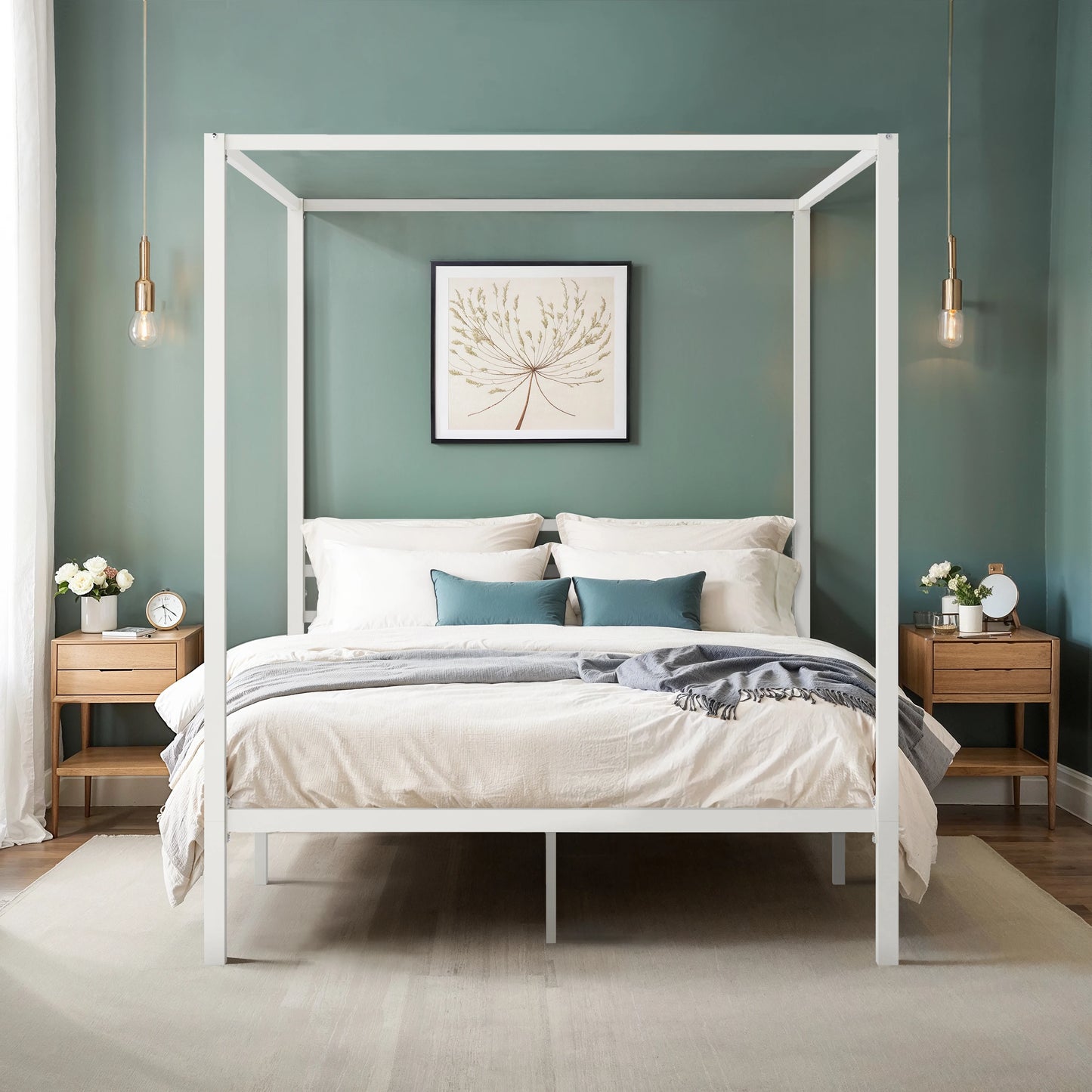 Canopy Bed Frame, Enhanced 4-Poster, 3-Metal Crossbar