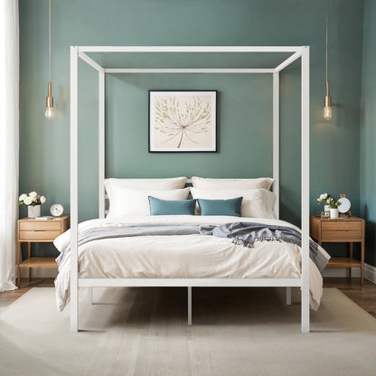 Canopy Bed Frame, Enhanced 4-Poster, 3-Metal Crossbar
