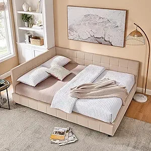 Queen Size Upholstered Corner Daybed, Modern L-Shaped