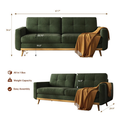 67.7-inch Mid-Century Modern Loveseat Sofa with Wooden Legs