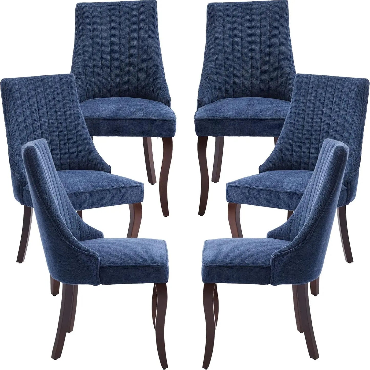 Velvet Upholstered Dining Chairs Set of 6 Mid Century Wood Legs