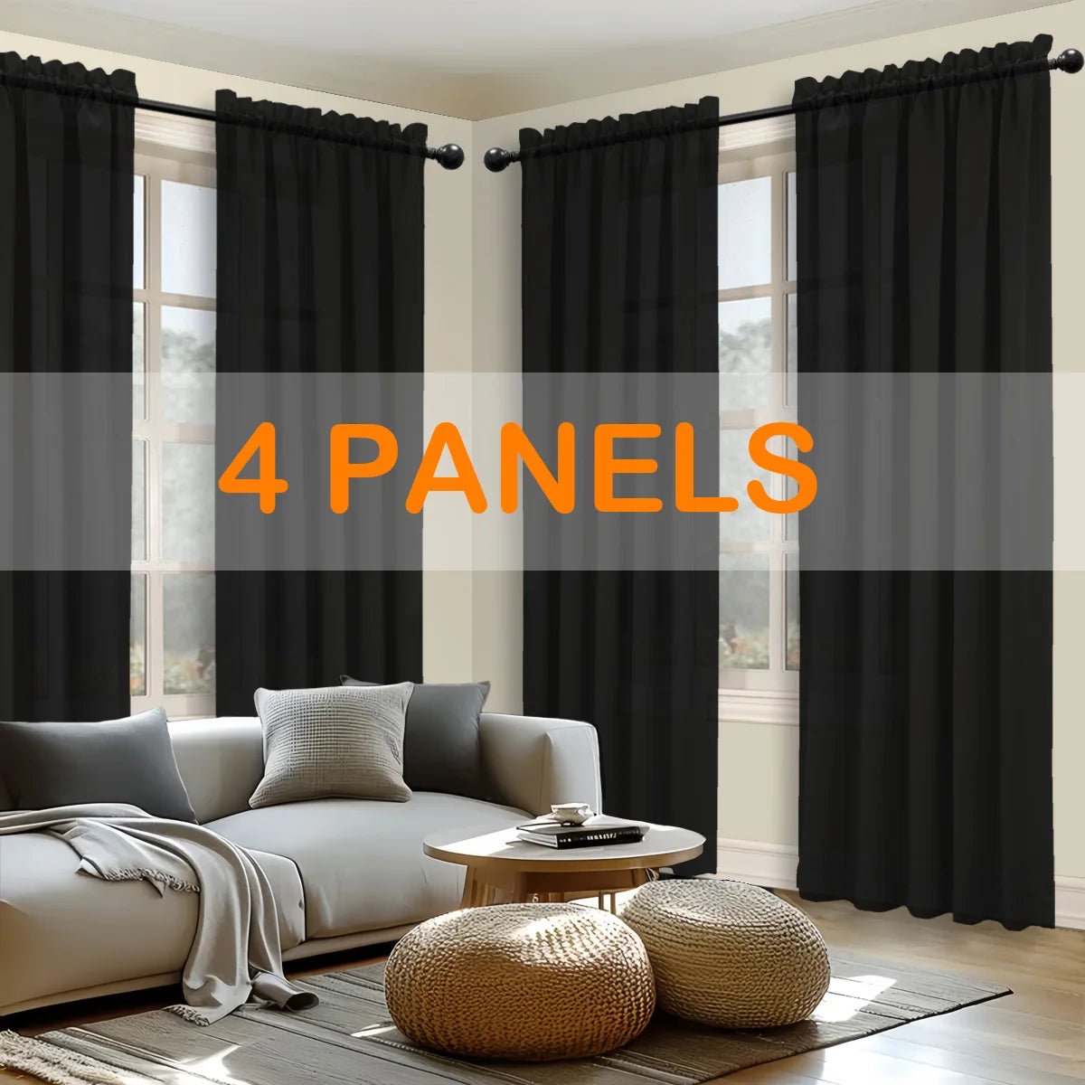 4pcs Light Filtering Curtains - Elegant, Fade-Resistant