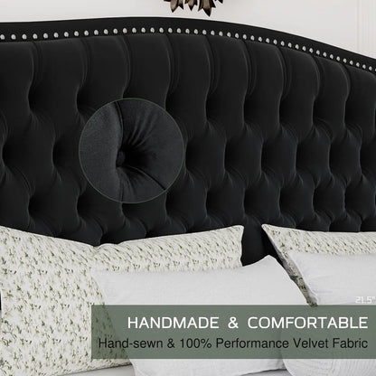 Wingback Platform Bed Frame with Tufted Headboard