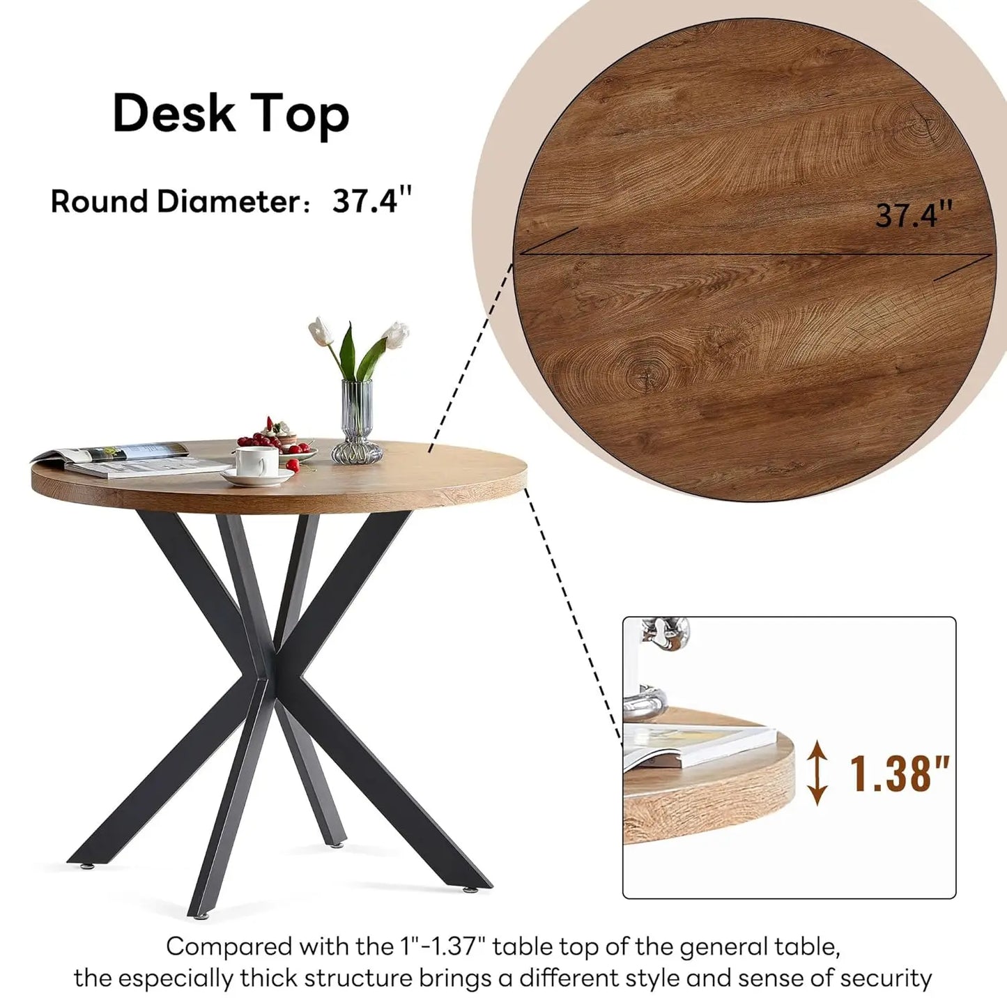 3 Pieces Dining Table Set for 2, Round  Tabletop