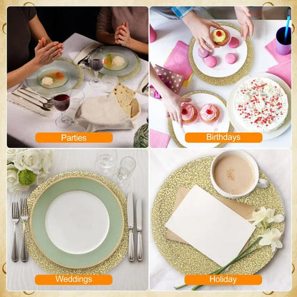 13 Inch Disposable Gold Foil Place Mats Round Mesh