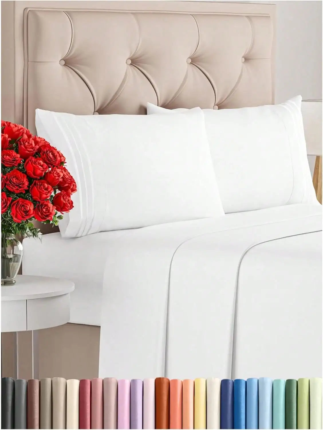 4PCS Cooling Luxury Bedding Set, Embroidered Pillowcases