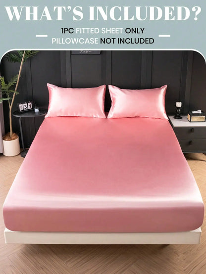 1pc Pink Satin Fitted Sheet