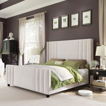 Queen Size, Velvet Upholstered Platform Bed