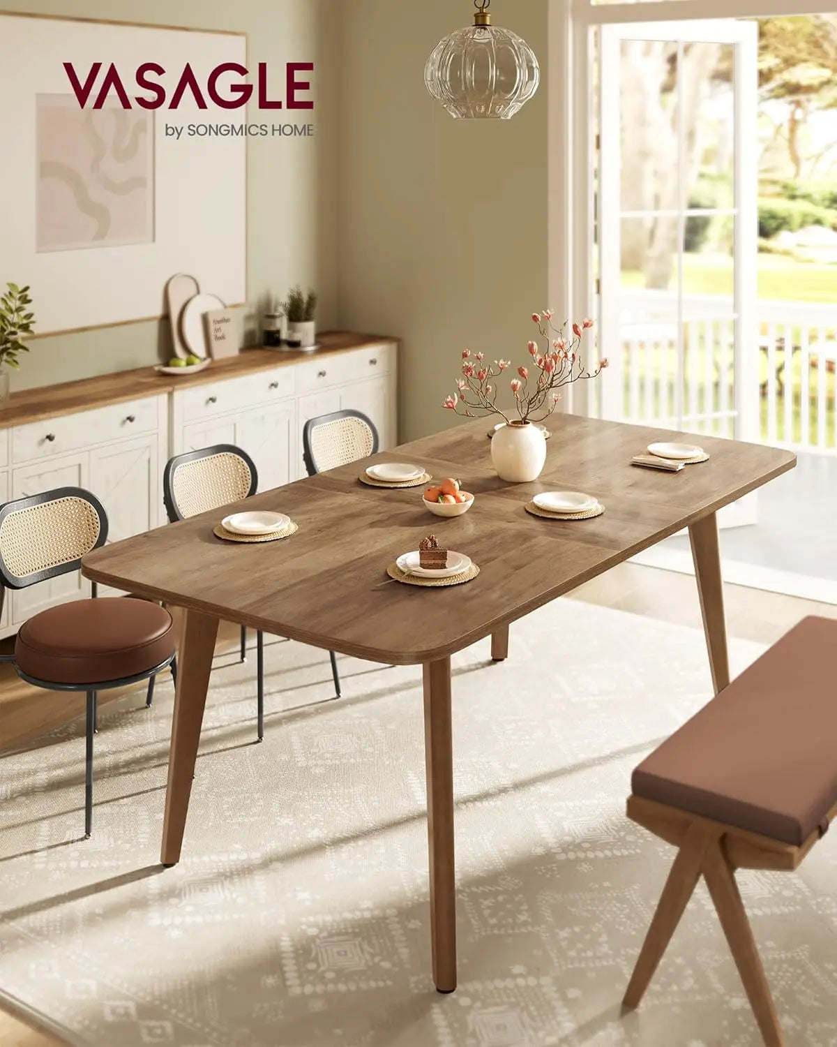 Dining Table for 4/6/8 People, Honey Brown Finish
