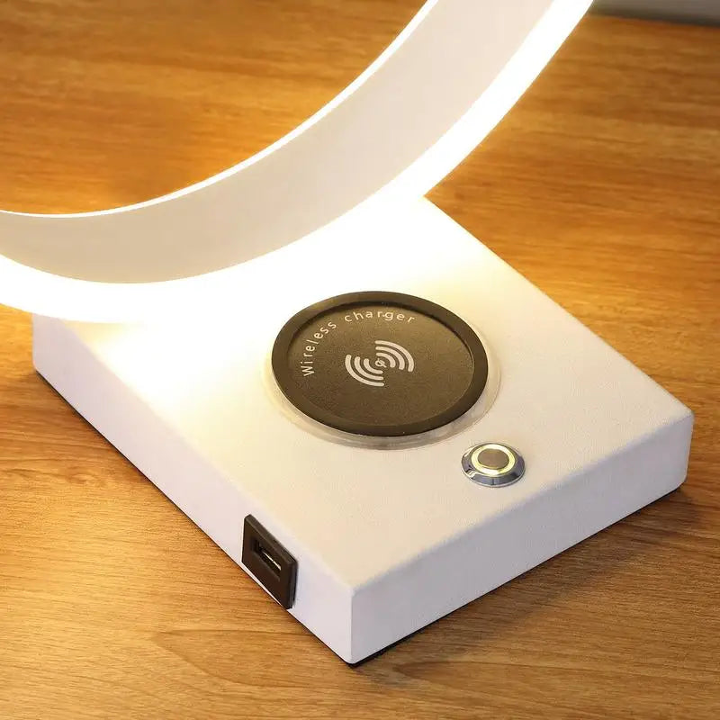 13.5in C Shape LED Table Lamp with USB and Wireless Charging Port