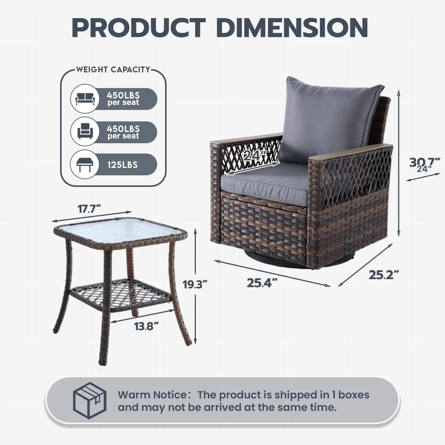 3 Pcs Patio Bistro Set with Table Set, Wicker Patio Furniture Set