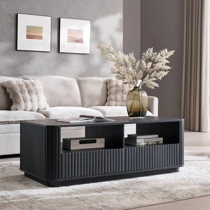 51" Modern Fluted Coffee Table with Storage, 2 Drawers