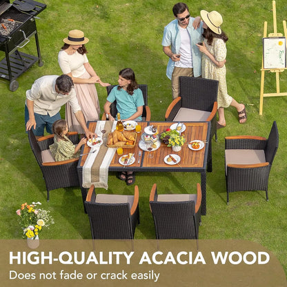 7 PCS Patio Furniture Set with Acacia Wood Table Top