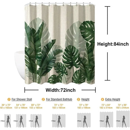 Linen Shower Curtain Long 72 W X 84 L Inch Tropical Green Leaf Shower Curtains Botanical Banana Monstera Leaf Palm Tree Waterpro