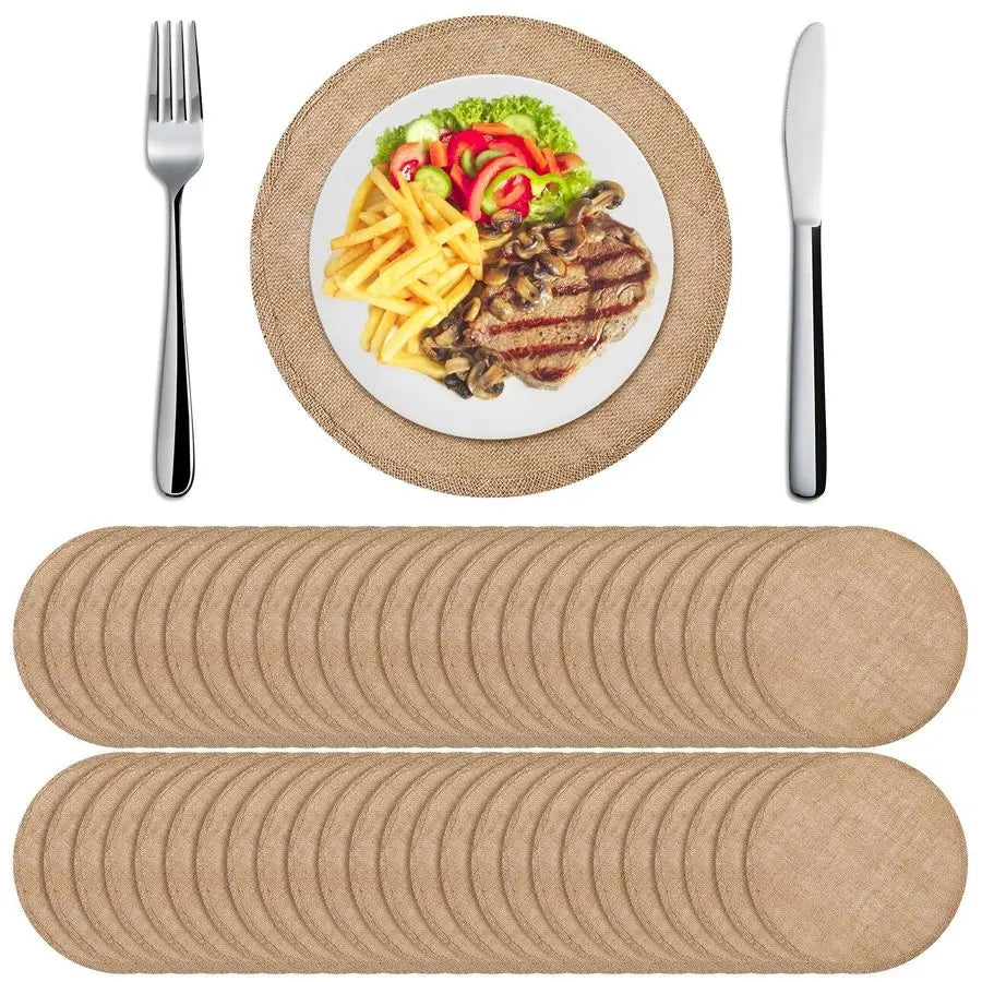 Set of 48 Round Burlap Placemats Bulk Burlap Farmhouse Placemats Set Heat Resistant Table Mats Circle Jute Charger Place Mats fo