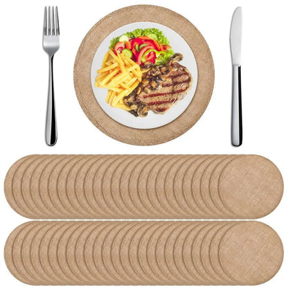 Set of 48 Round Burlap Placemats Bulk Burlap Farmhouse Placemats Set Heat Resistant Table Mats Circle Jute Charger Place Mats fo