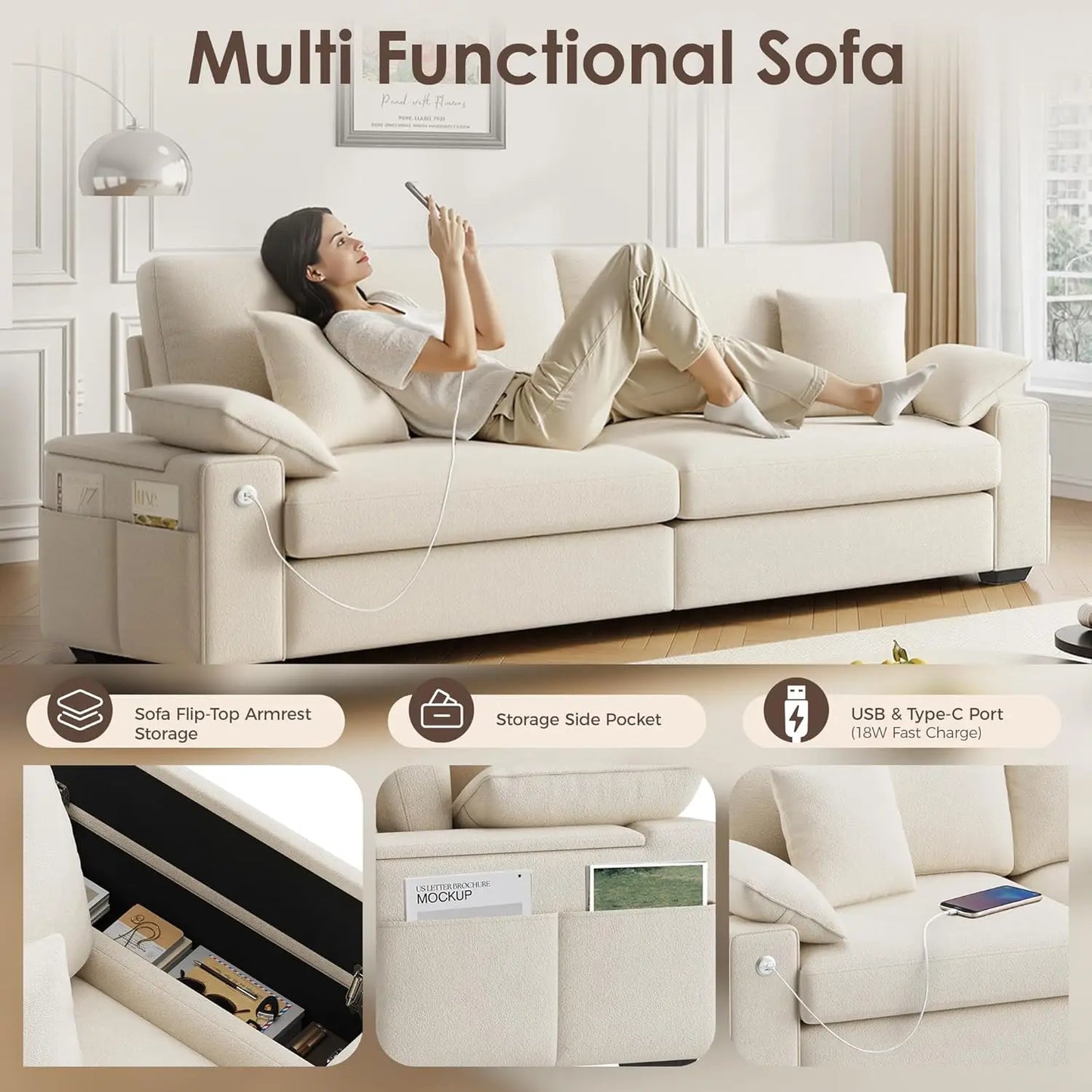 Modern 89 Inch Sofa