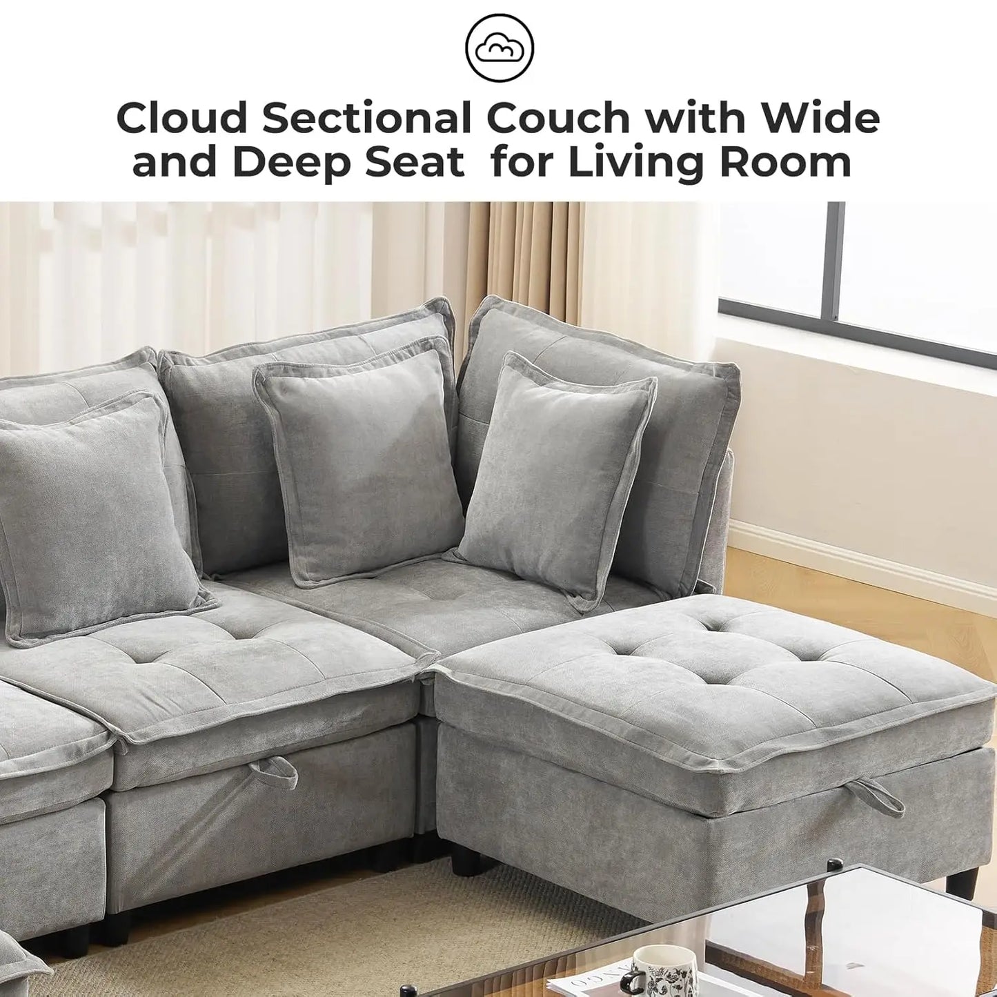 133' U-Shaped Modern Sofa Oversized L-Shaped Sectional