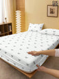 Navy Blue Ginkgo Leaf Print Fitted Sheet Set
