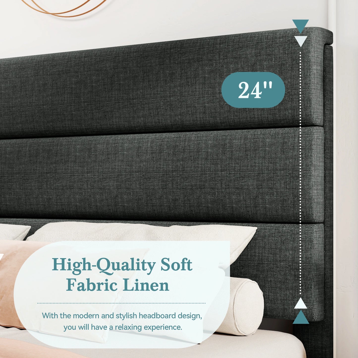 Bed Frame with Headboard, Fabric Platform Bed