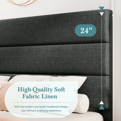 Bed Frame with Headboard, Fabric Platform Bed