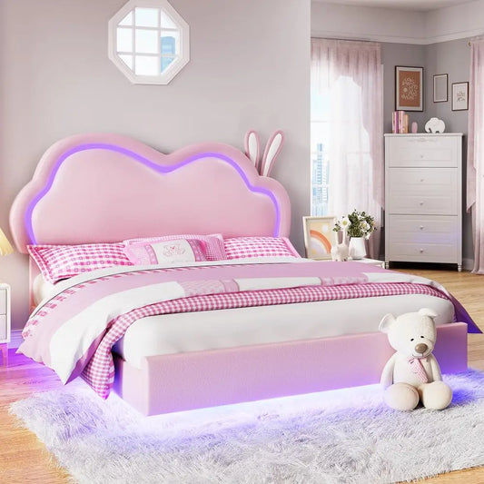 Twin Bed Frame for Girls Upholstered Floating Bed  Headboard