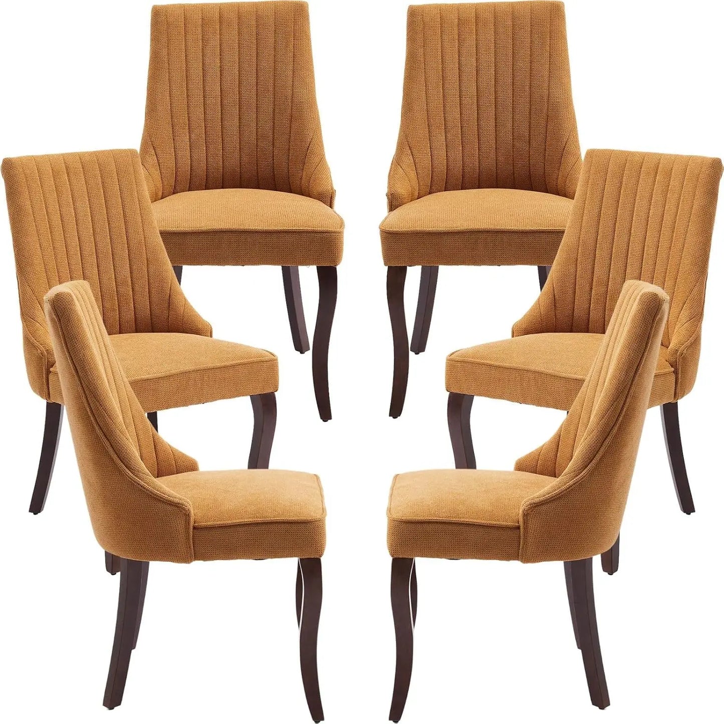 Velvet Upholstered Dining Chairs Set of 6 Mid Century Wood Legs