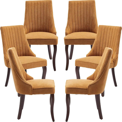 Velvet Upholstered Dining Chairs Set of 6 Mid Century Wood Legs