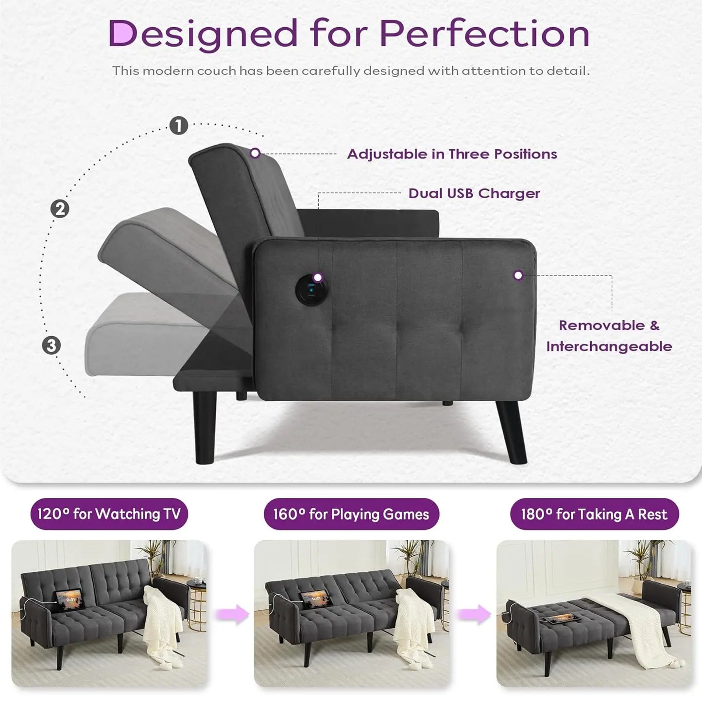 65in Convertible Futon Sofa Bed