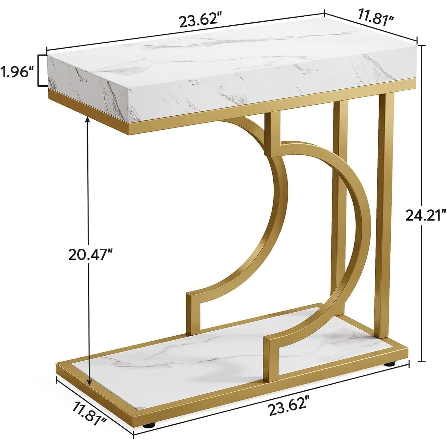 White Gold  C Shaped, Modern Small Side Table