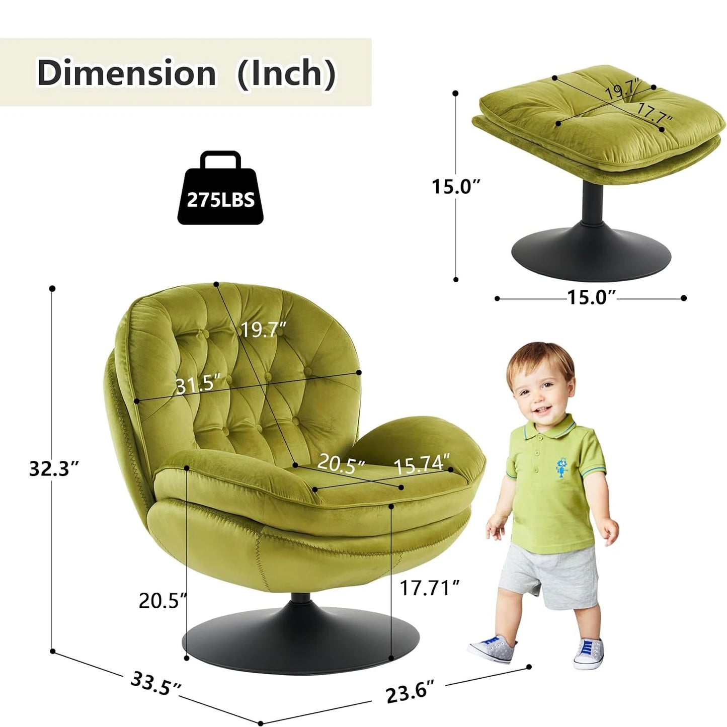 Velvet Swivel Armchair Set with Ottoman, Accent Chair