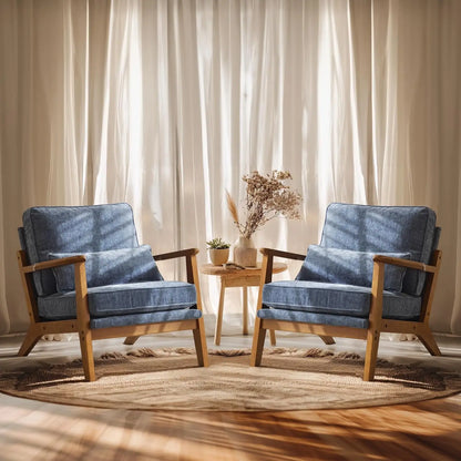 Wide Accent Chair Set of 2,Upholstered Mid Century Modern with Pillow