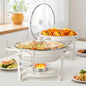 5QT Round Chafing Dishes Buffet Set with Glass Lid White Style Chafer Water Pan