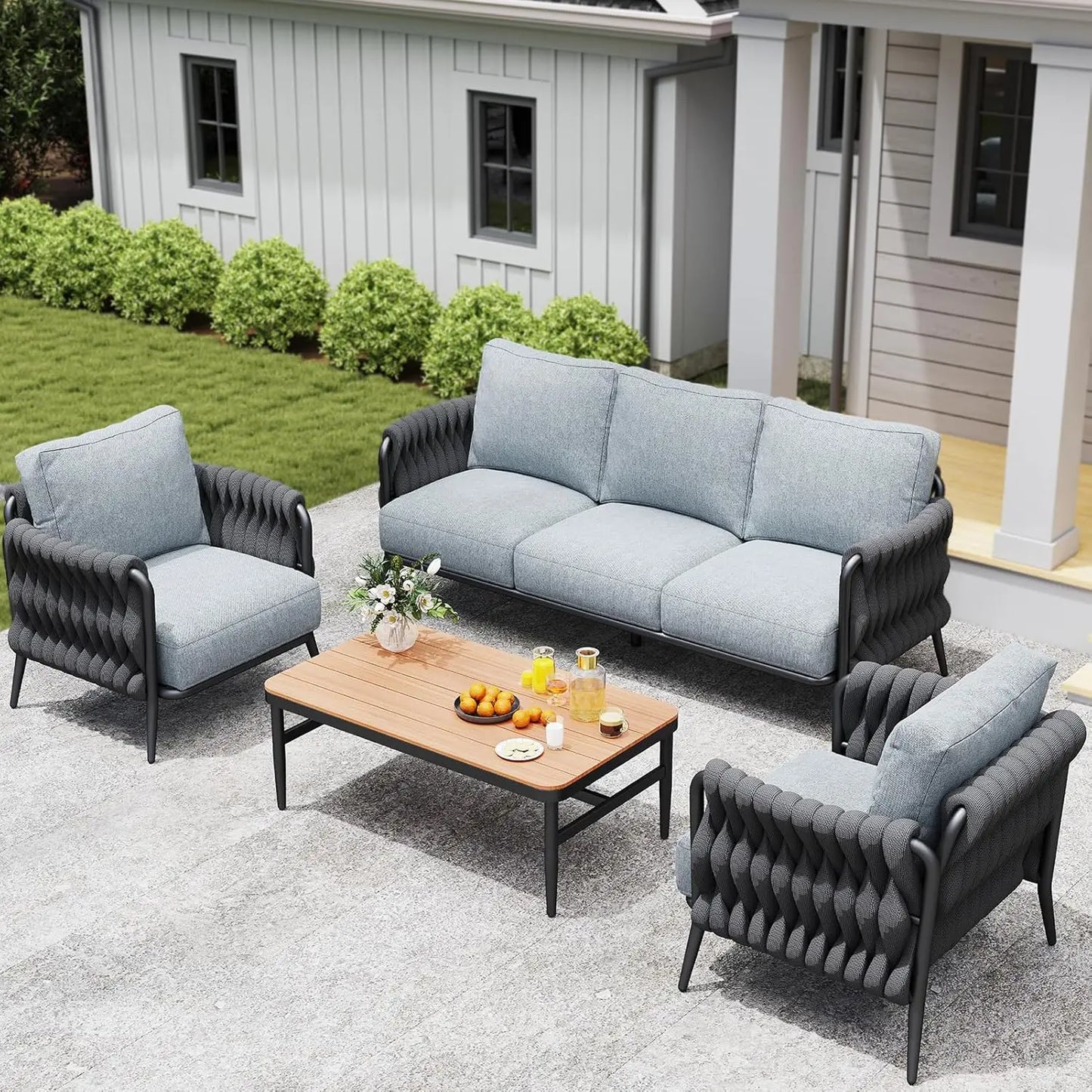 Outdoor Patio Furniture Set 6-Piece, Outdoor 5-Seat Sofa with Coffee Table,