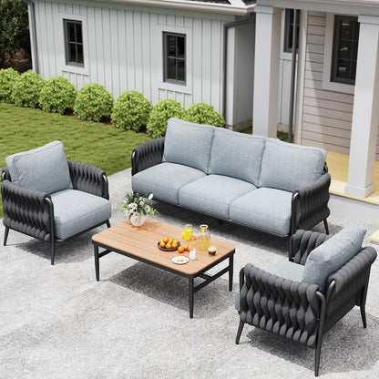 Outdoor Patio Furniture Set 6-Piece, Outdoor 5-Seat Sofa with Coffee Table,