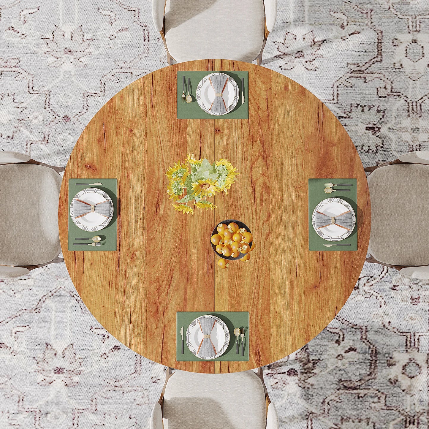 Round Dining Table for 4-6, 47.24-Inch Farmhouse Kitchen Table