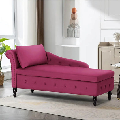 Velvet Chaise Lounge with Left Armrest, Lumbar Pillow Modern