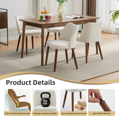Linen Dining Chair Set of 4 with Wood Legs