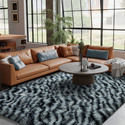 Fluffy Long Shag Zebra Print Area Rug