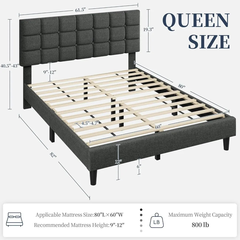 Upholstered Bed Frame, Modern Queen Bed Platform